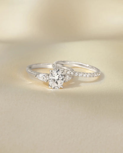 2 ct Oval Moissanite Three Stone Engagement Ring in Sterling Silver - SJR London Timepiece