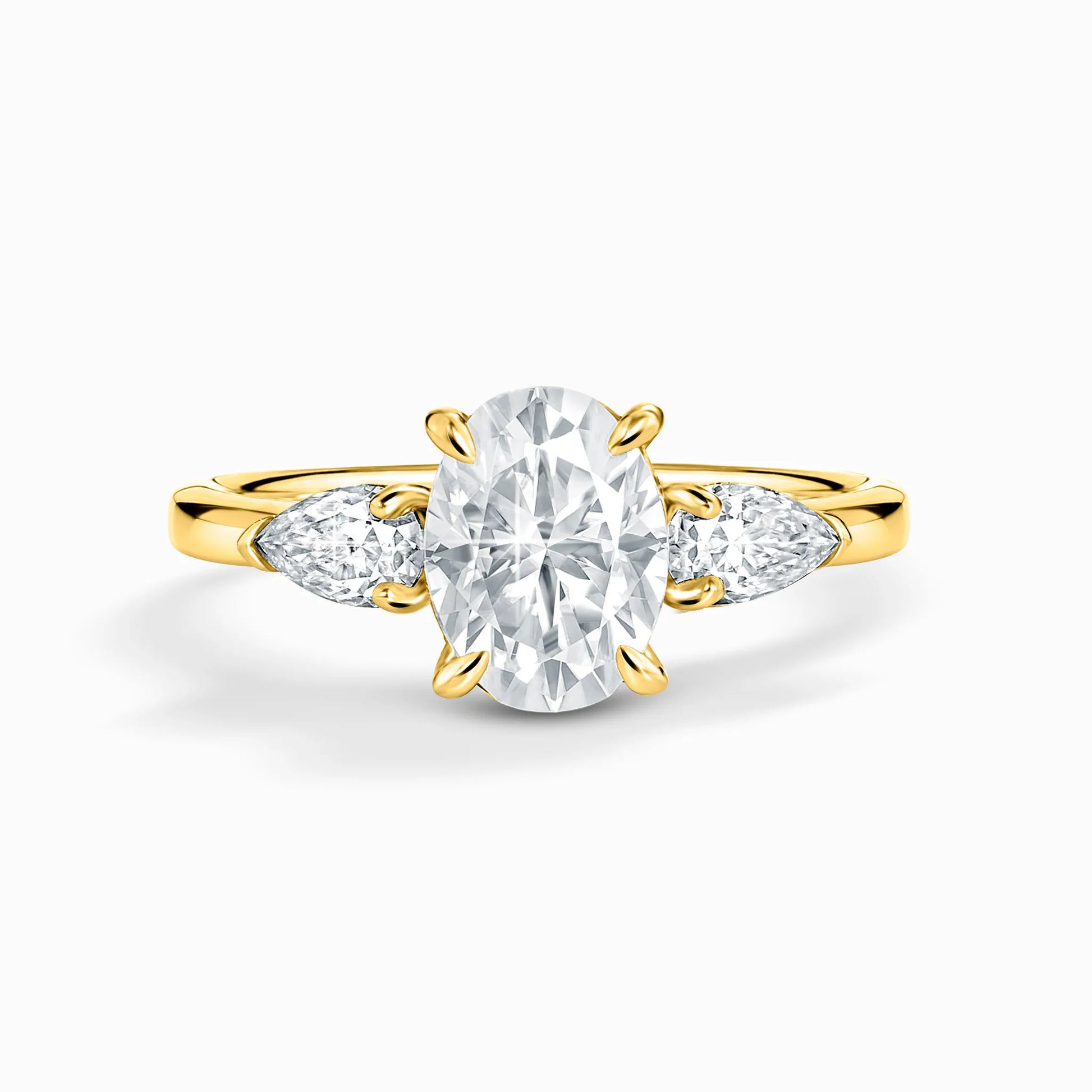 2 ct Oval Moissanite Three Stone Engagement Ring in 18k Gold Vermeil - SJR London Timepiece