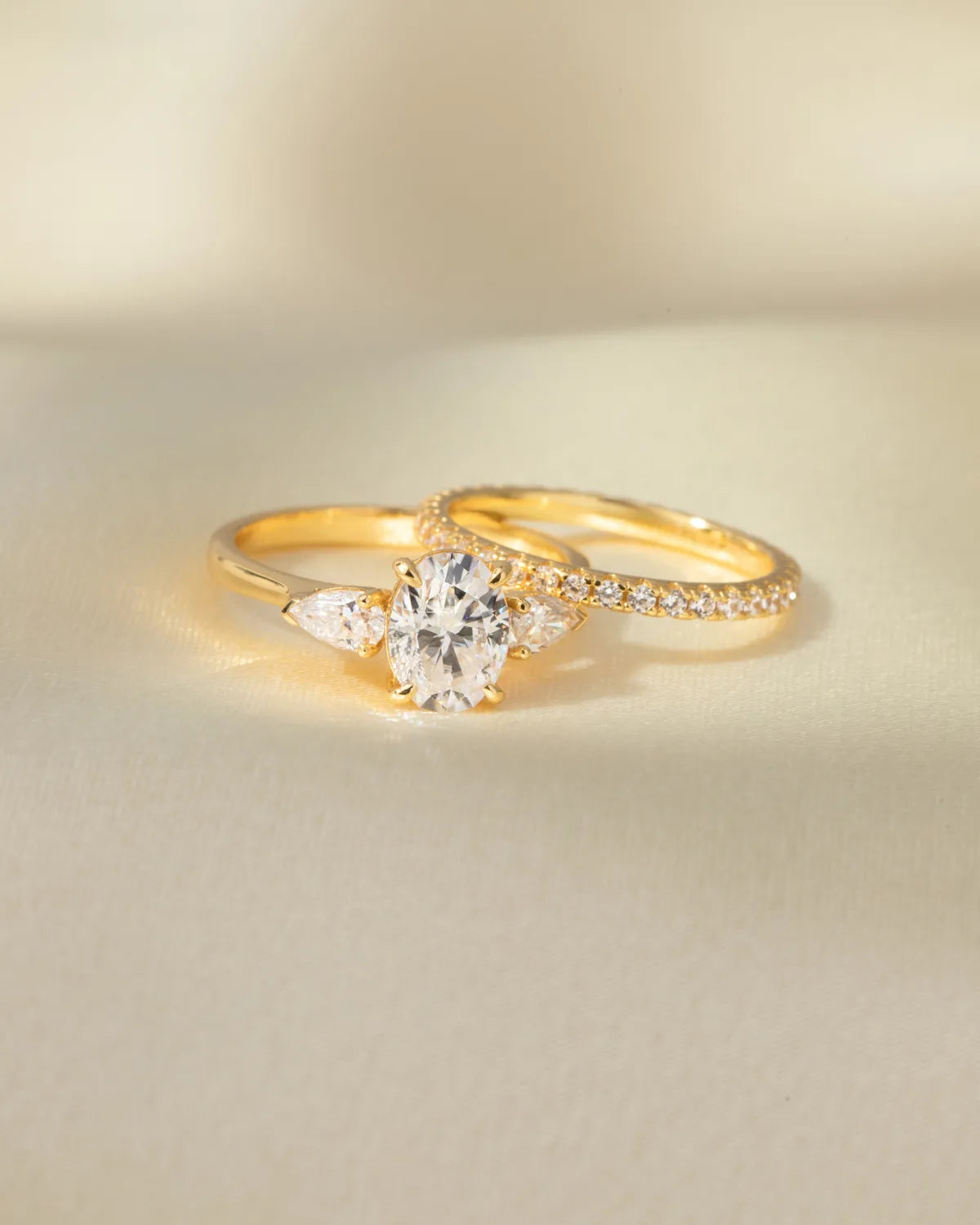 2 ct Oval Moissanite Three Stone Engagement Ring in 18k Gold Vermeil - SJR London Timepiece