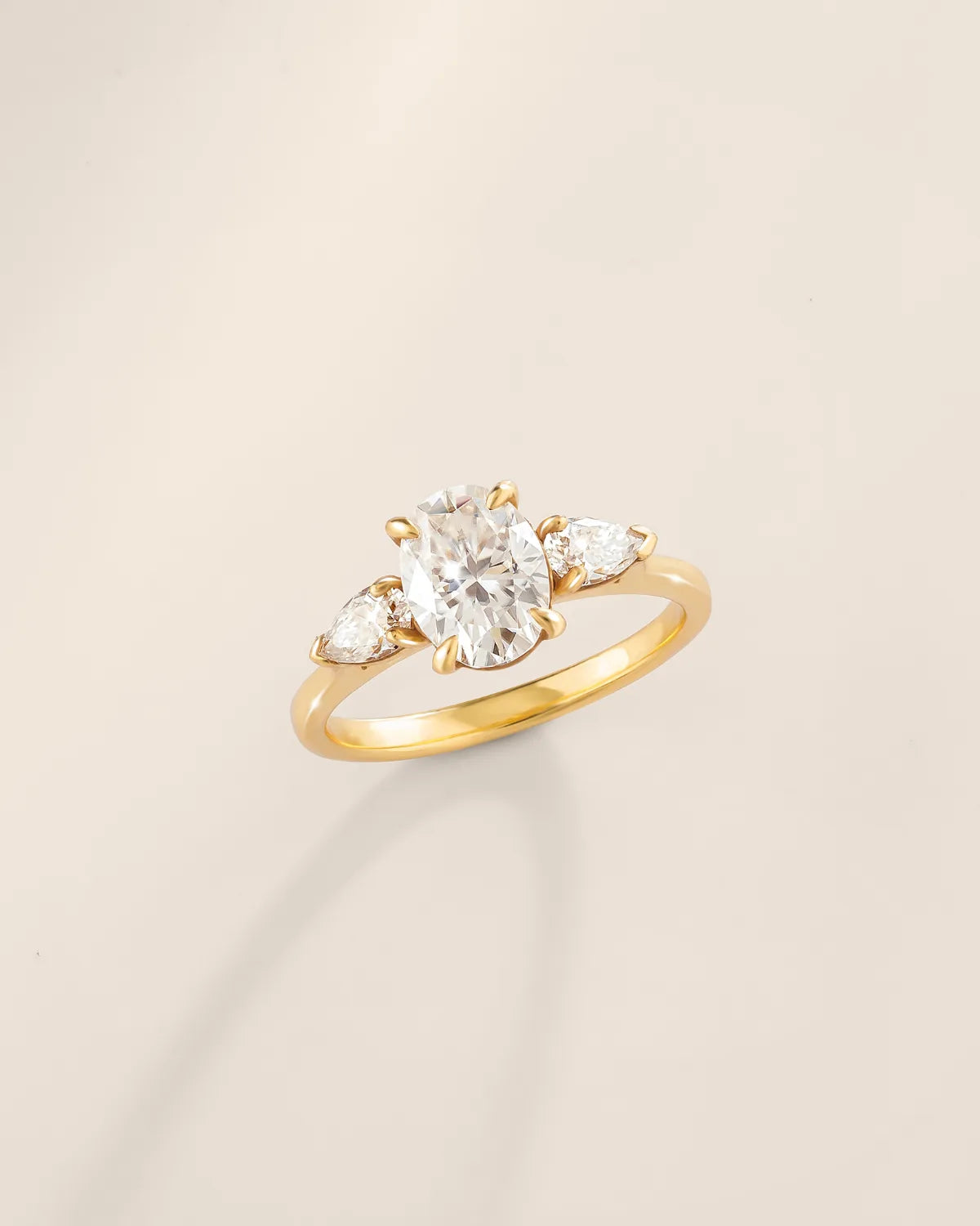 2 ct Oval Moissanite Three Stone Engagement Ring in 18k Gold Vermeil - SJR London Timepiece