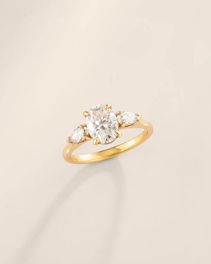 2 ct Oval Moissanite Three Stone Engagement Ring in 18k Gold Vermeil - SJR London Timepiece