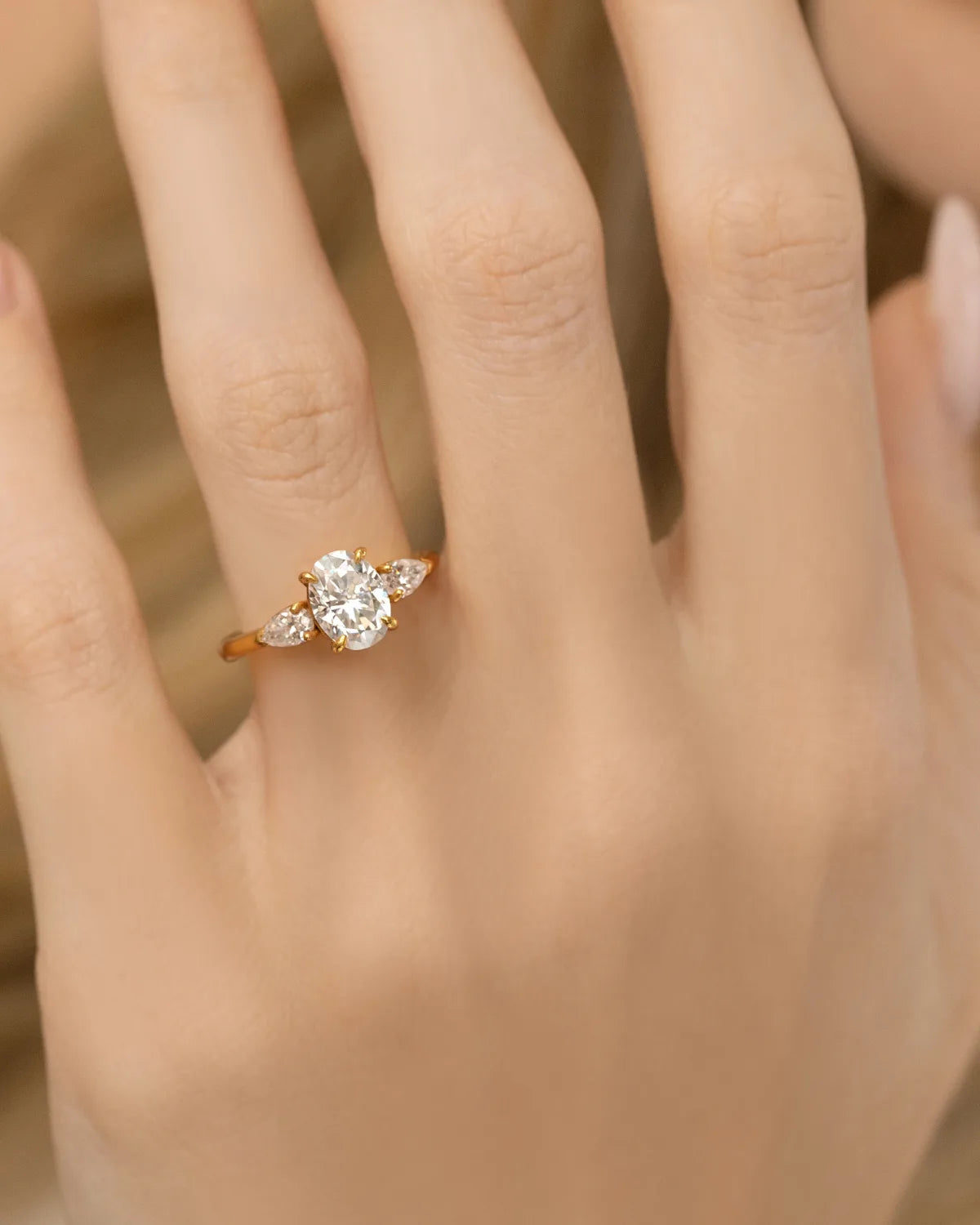 2 ct Oval Moissanite Three Stone Engagement Ring in 18k Gold Vermeil - SJR London Timepiece