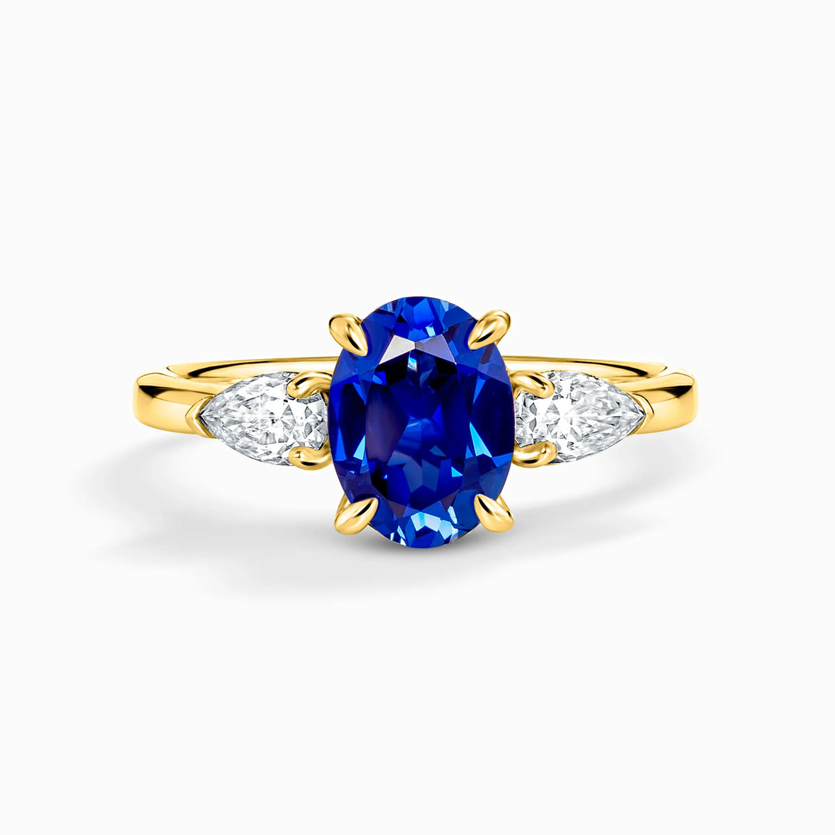 Blue Sapphire Oval Three Stone Engagement Ring in 18k Gold Vermeil - SJR London Timepiece