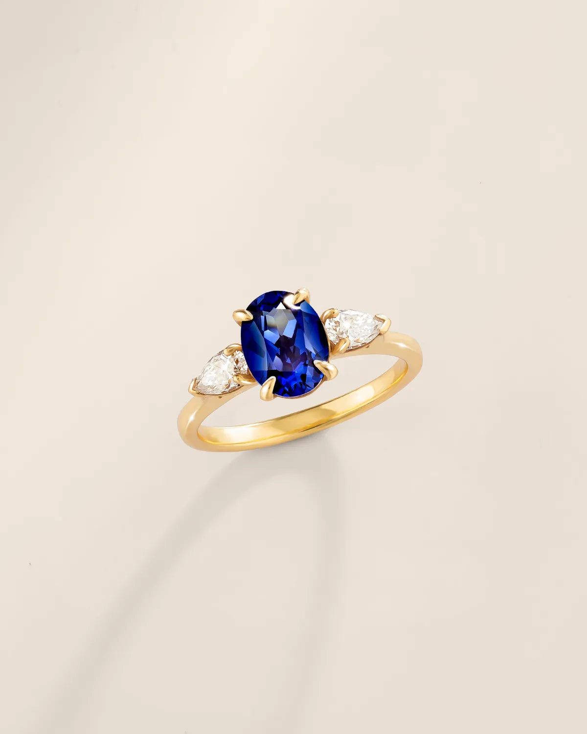 Blue Sapphire Oval Three Stone Engagement Ring in 18k Gold Vermeil - SJR London Timepiece