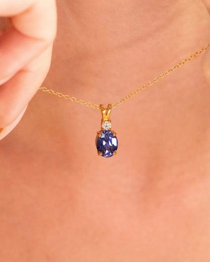 Blue Sapphire Pendant Necklace in 18k Gold Vermeil - SJR London Timepiece