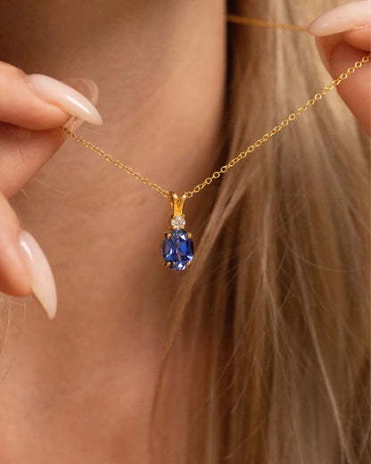 Blue Sapphire Pendant Necklace in 18k Gold Vermeil - SJR London Timepiece