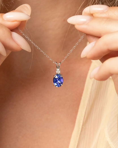 Blue Sapphire Pendant Necklace in Sterling Silver - SJR London Timepiece