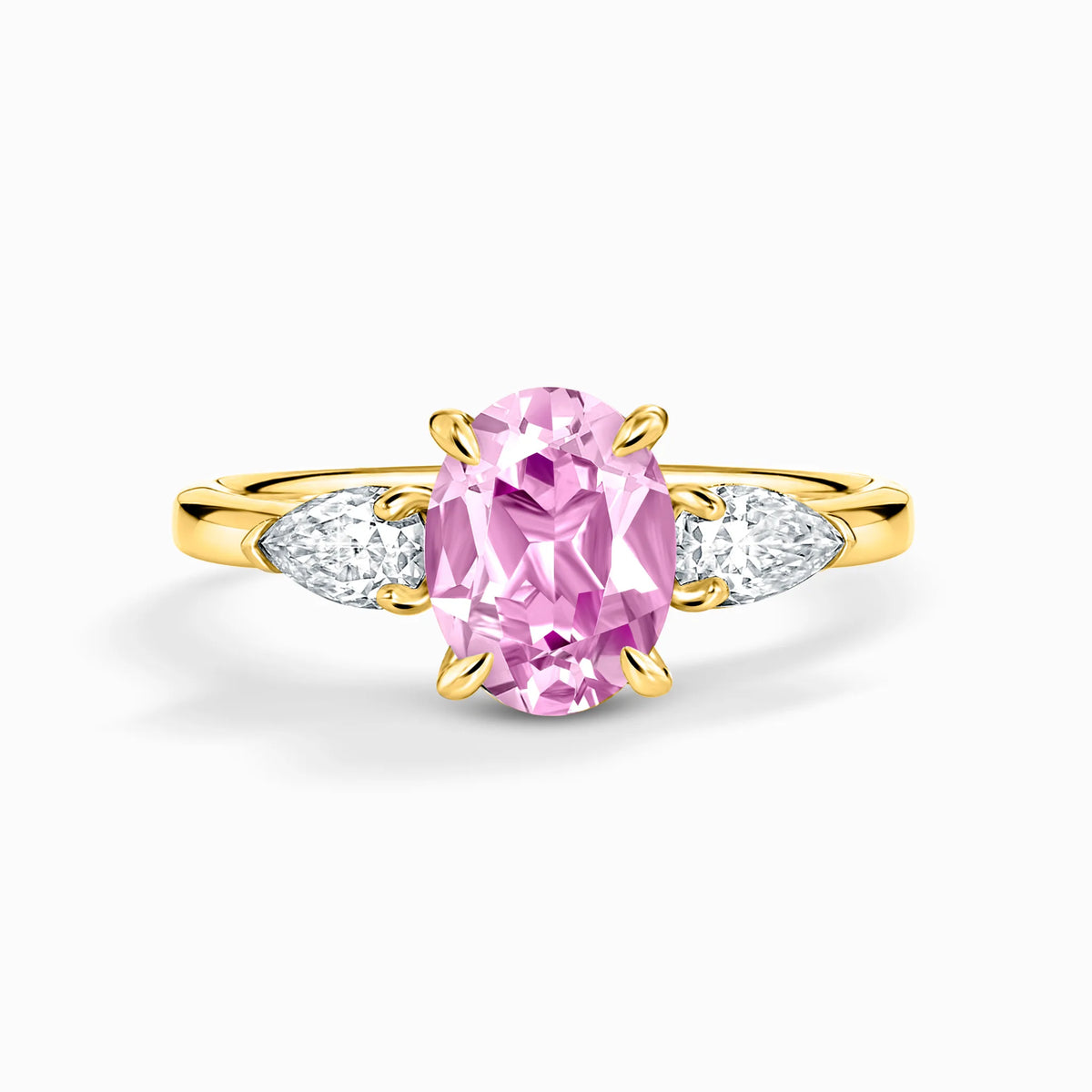 Pink Sapphire Oval Cut Three Stone Engagement Ring in 18k Gold Vermeil - SJR London Timepiece