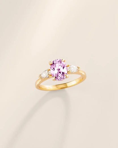 Pink Sapphire Oval Cut Three Stone Engagement Ring in 18k Gold Vermeil - SJR London Timepiece