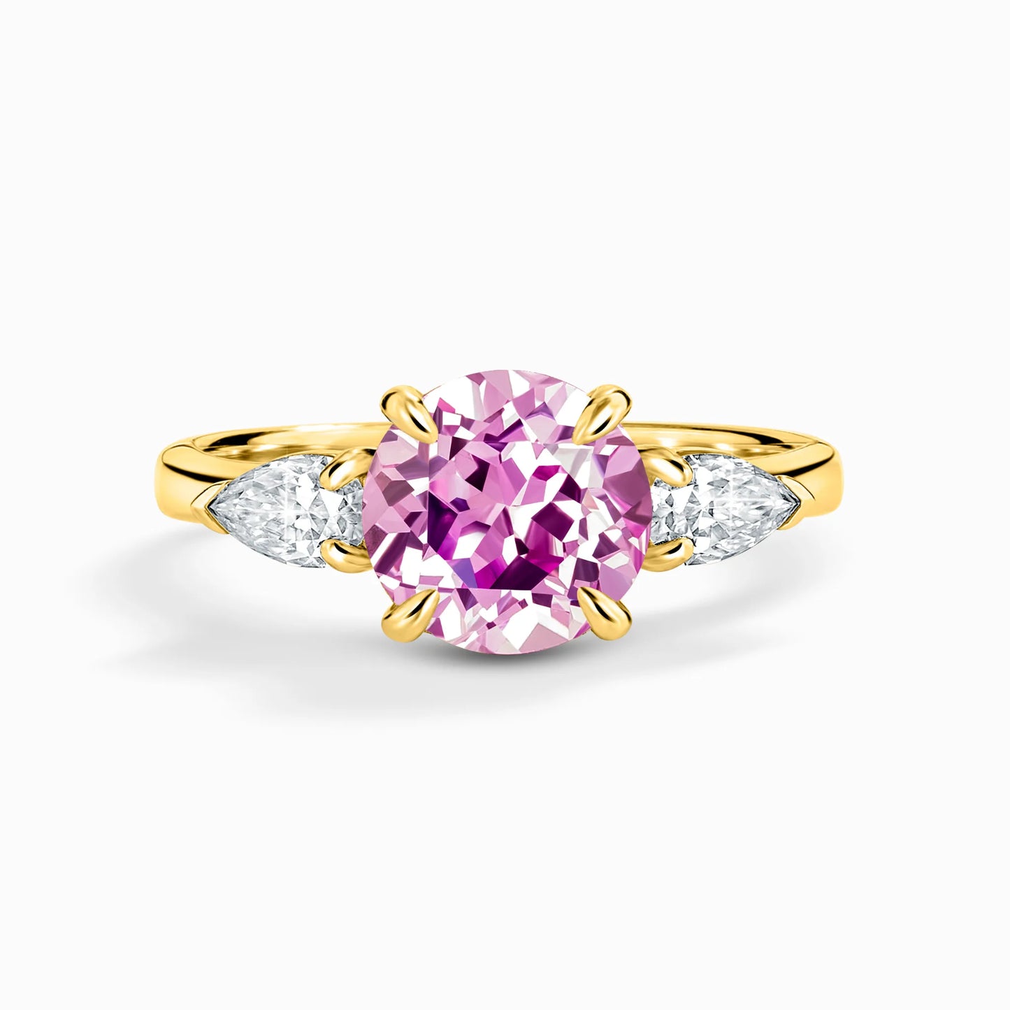 Pink Sapphire Round Cut Three Stone Engagement Ring in 18k Gold Vermeil - SJR London Timepiece