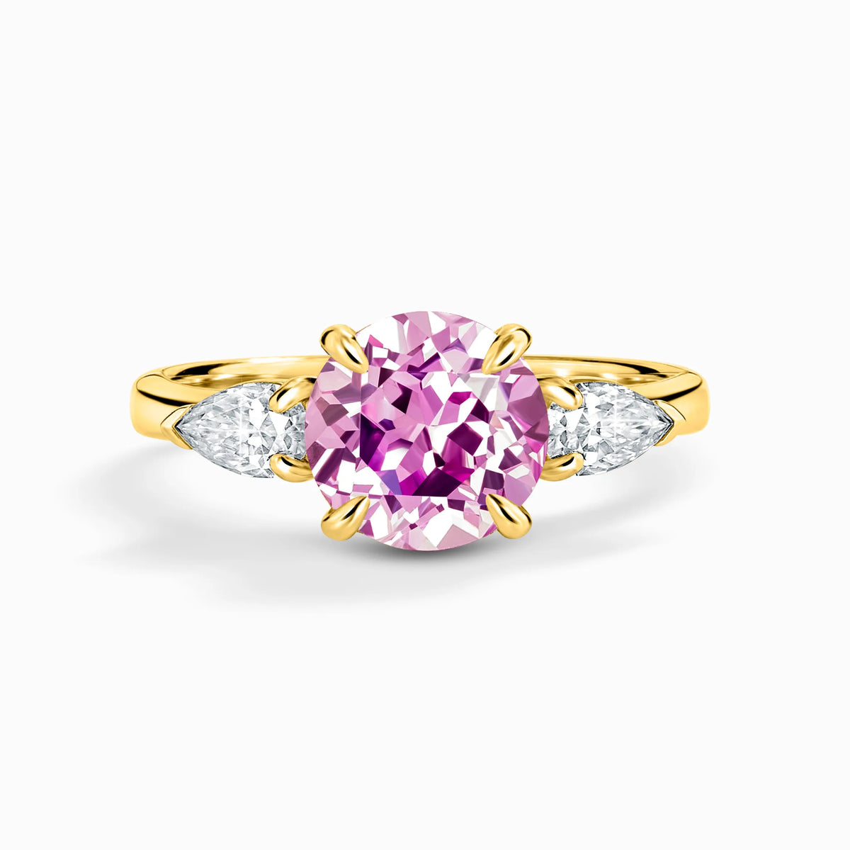 Pink Sapphire Round Cut Three Stone Engagement Ring in 18k Gold Vermeil - SJR London Timepiece
