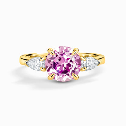 Pink Sapphire Round Cut Three Stone Engagement Ring in 18k Gold Vermeil - SJR London Timepiece