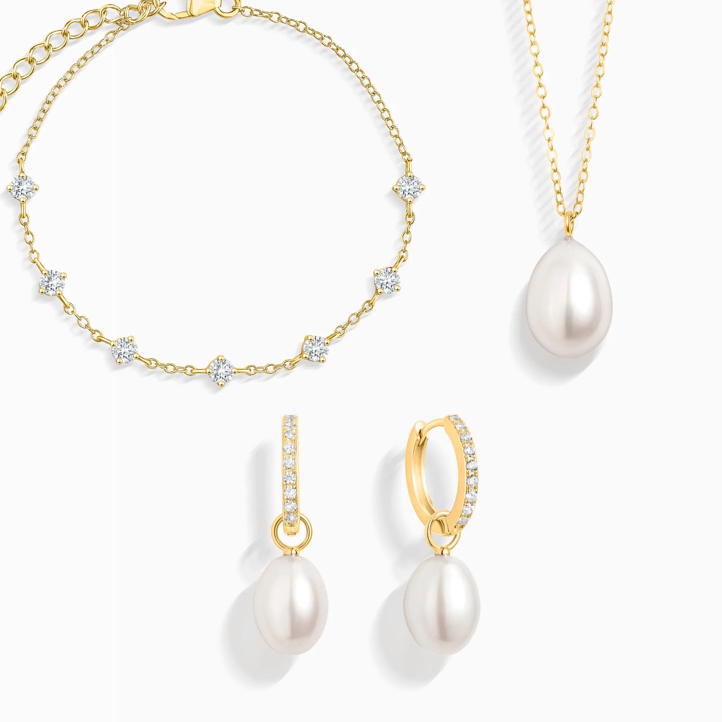 Pearl & Moissanite Bridal Jewellery Set in 18k Gold Vermeil - SJR London Timepiece