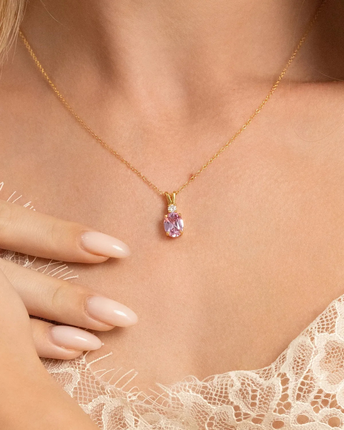 Pink Sapphire Pendant Necklace in 18k Gold Vermeil - SJR London Timepiece
