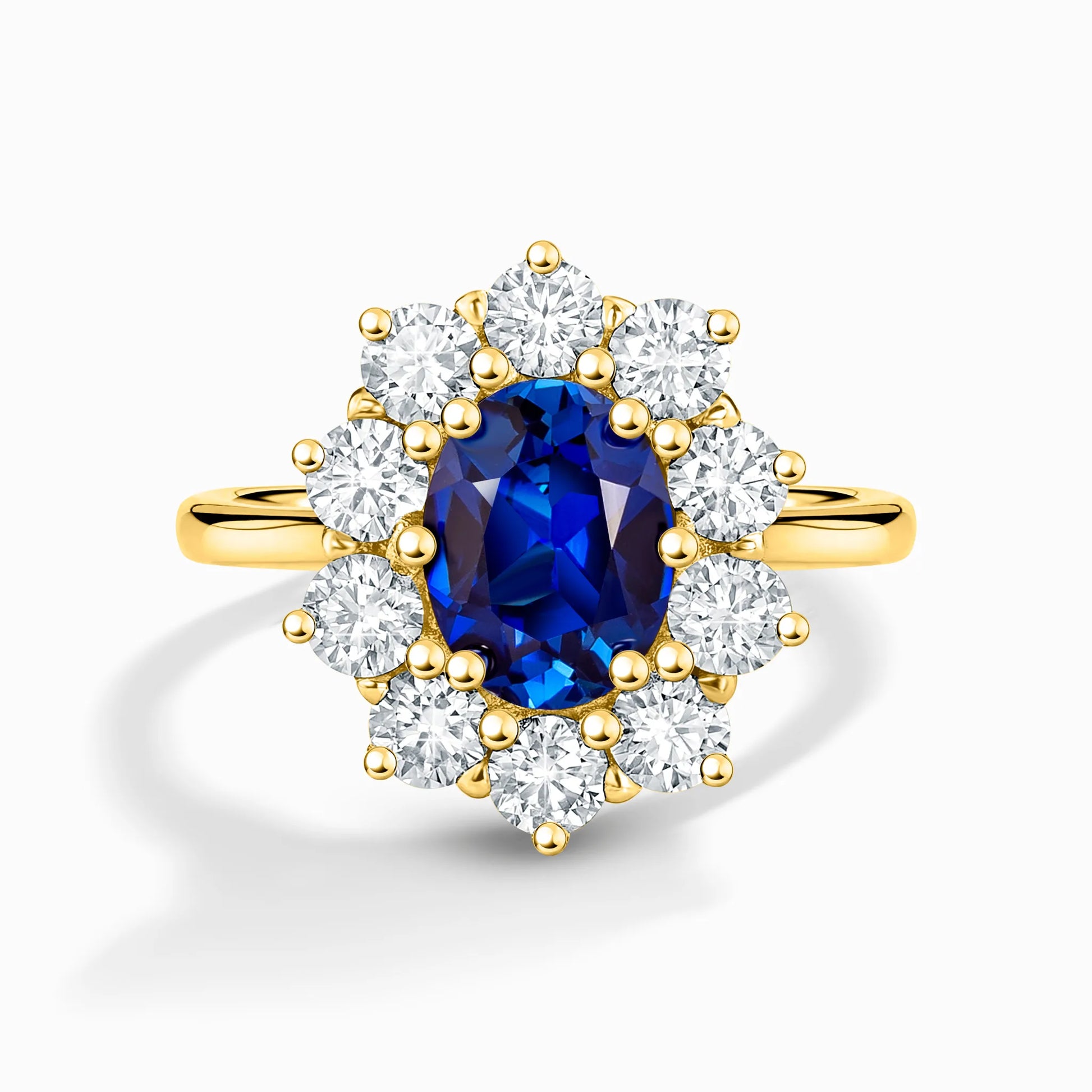 Blue Sapphire Halo Engagement Ring in 18k Gold Vermeil - SJR London Timepiece