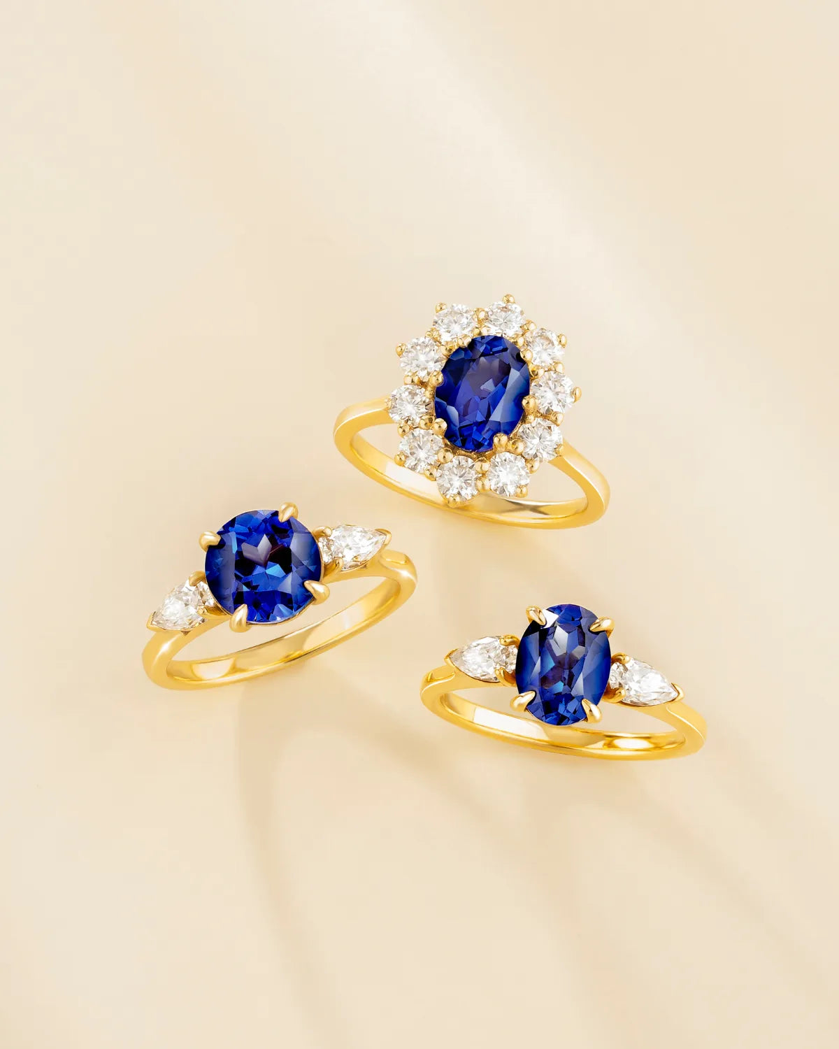 Blue Sapphire Halo Engagement Ring in 18k Gold Vermeil - SJR London Timepiece