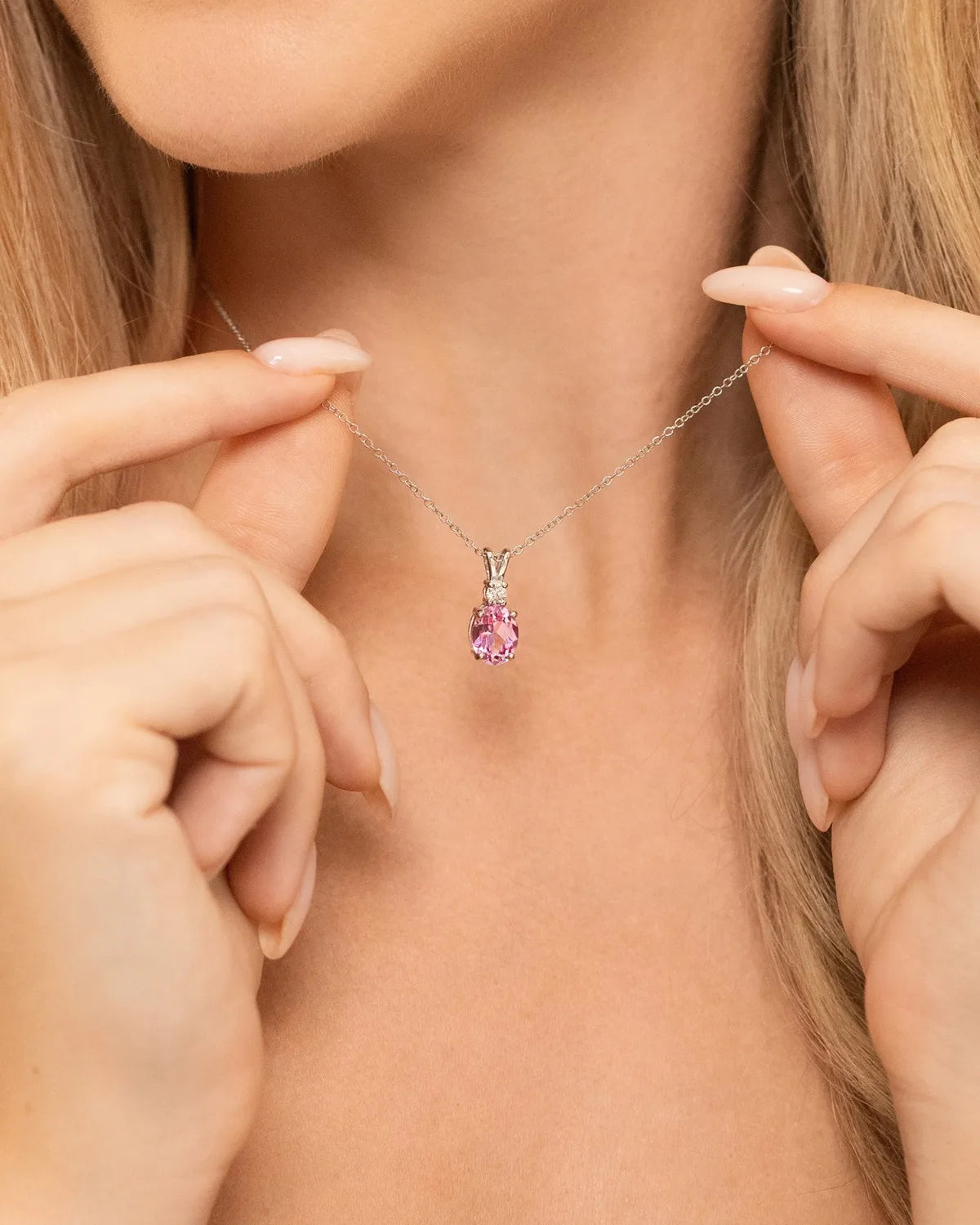 Pink Sapphire Pendant Necklace in Sterling Silver - SJR London Timepiece