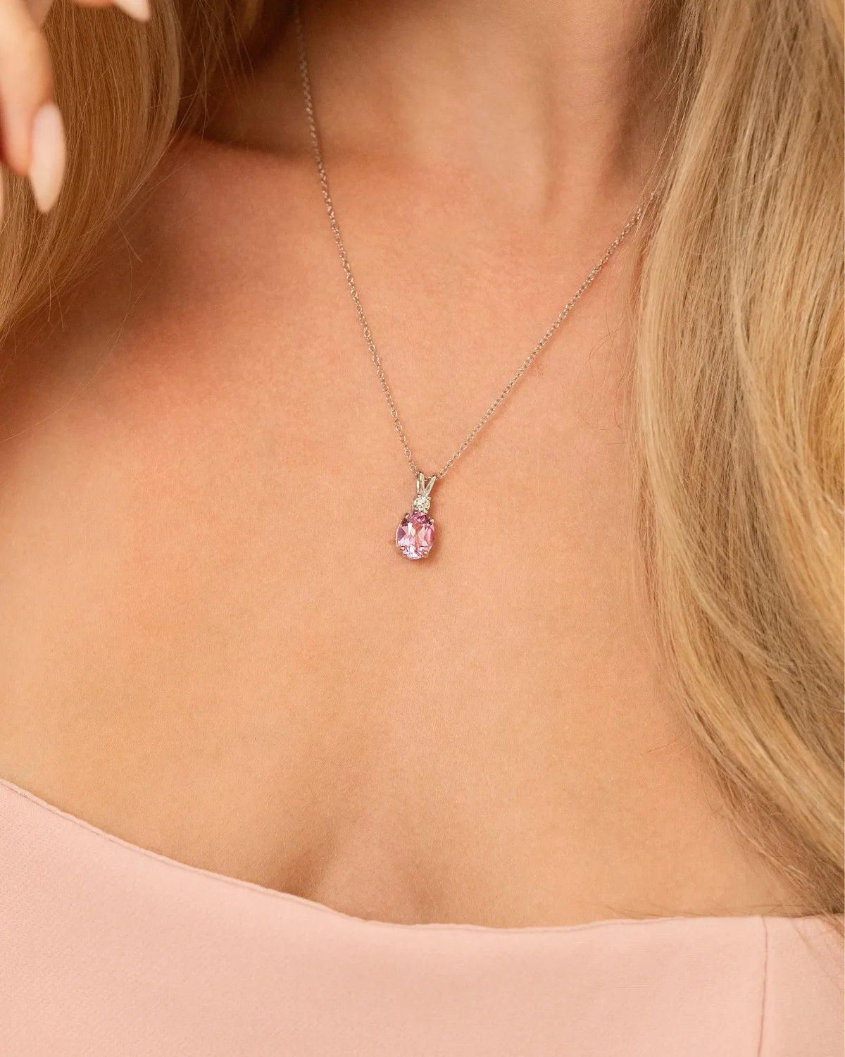 Pink Sapphire Pendant Necklace in Sterling Silver - SJR London Timepiece