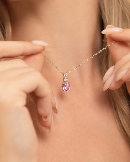 Pink Sapphire Pendant Necklace in Sterling Silver - SJR London Timepiece