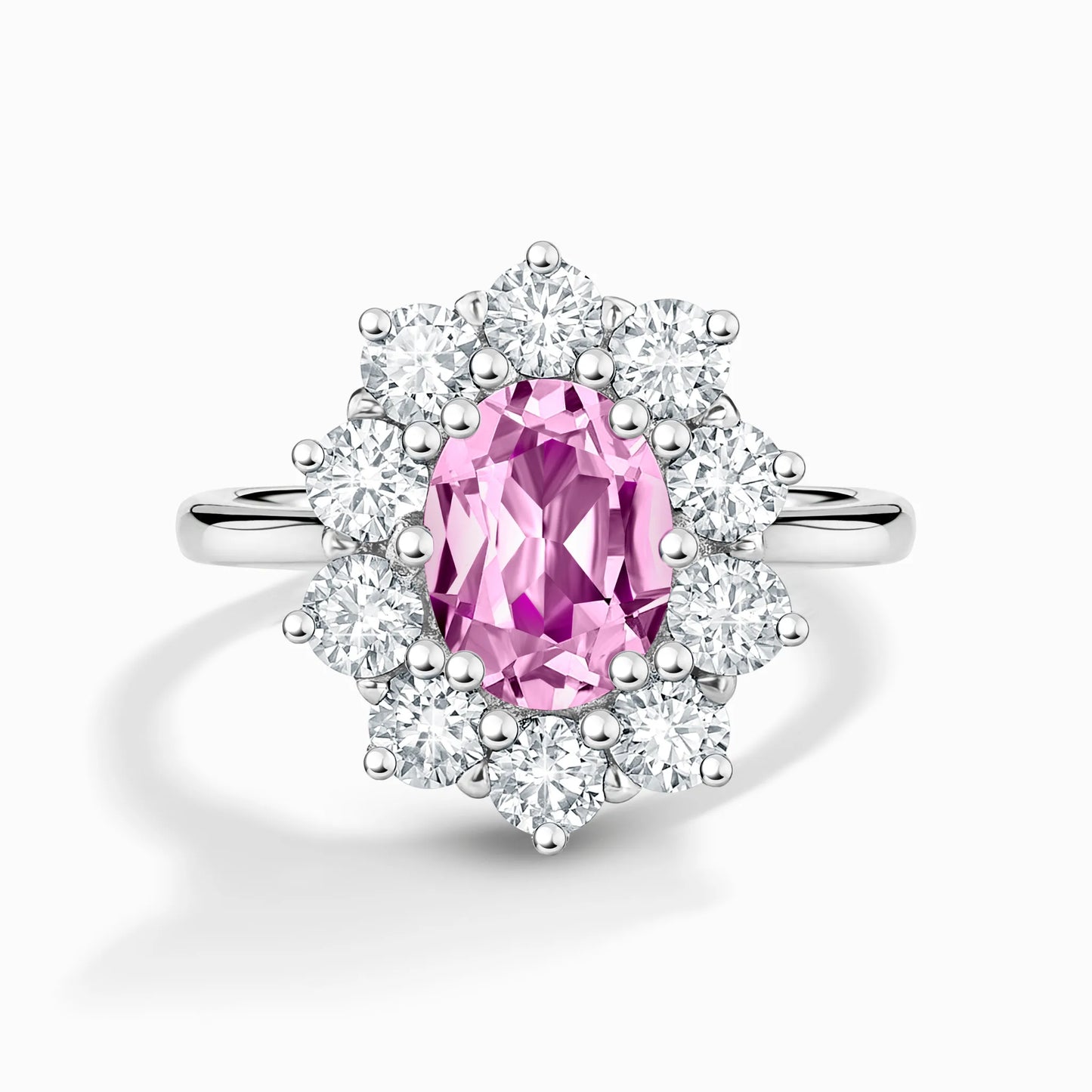 Pink Sapphire Halo Engagement Ring in Sterling Silver - SJR London Timepiece