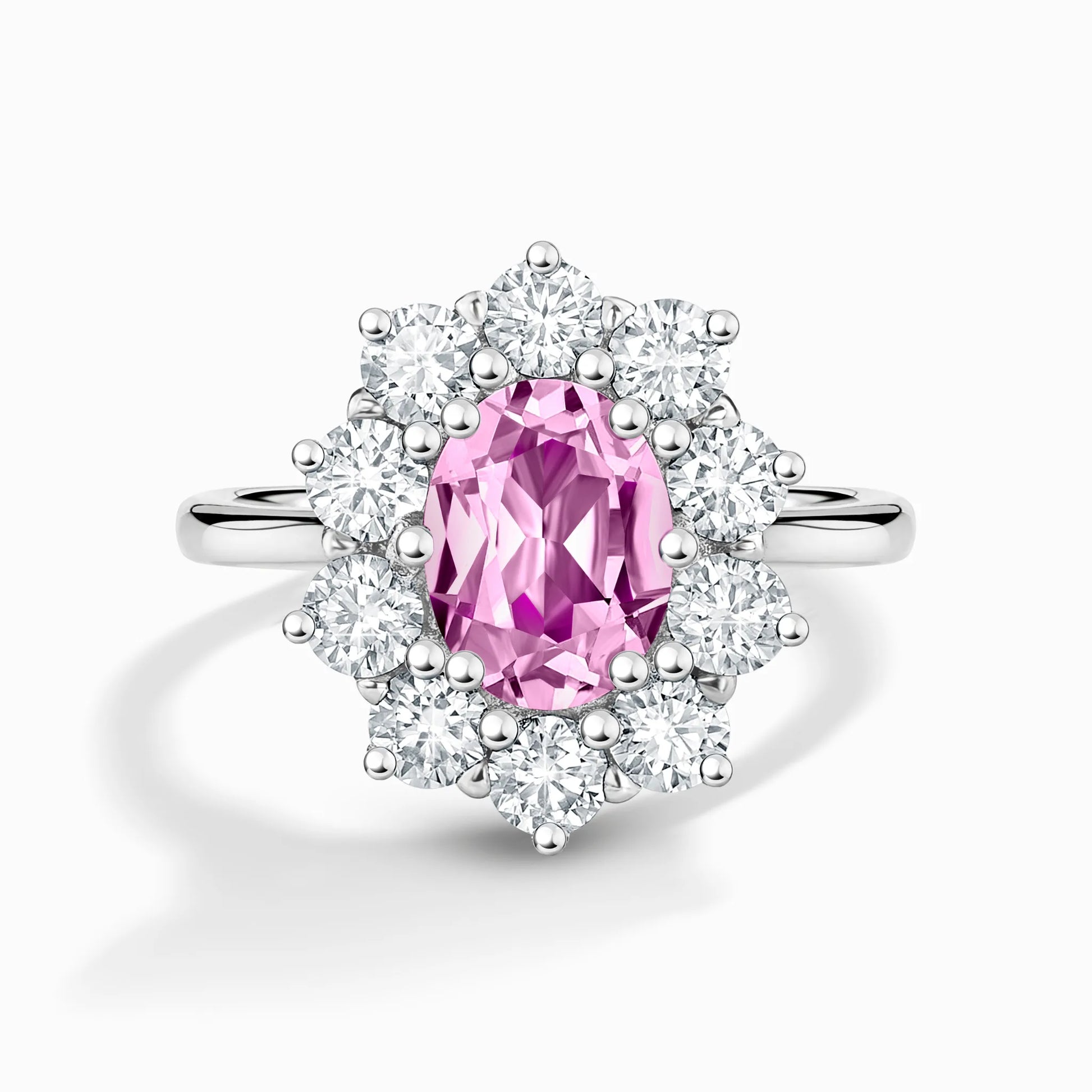 Pink Sapphire Halo Engagement Ring in Sterling Silver - SJR London Timepiece