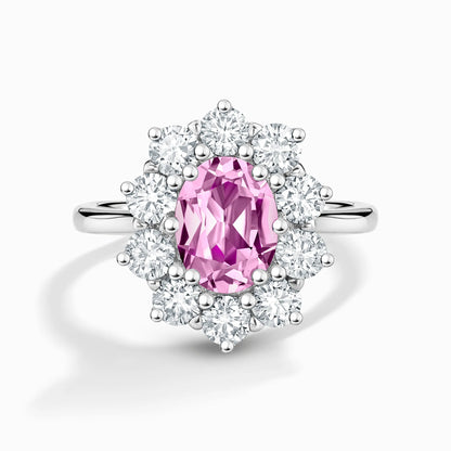 Pink Sapphire Halo Engagement Ring in Sterling Silver - SJR London Timepiece