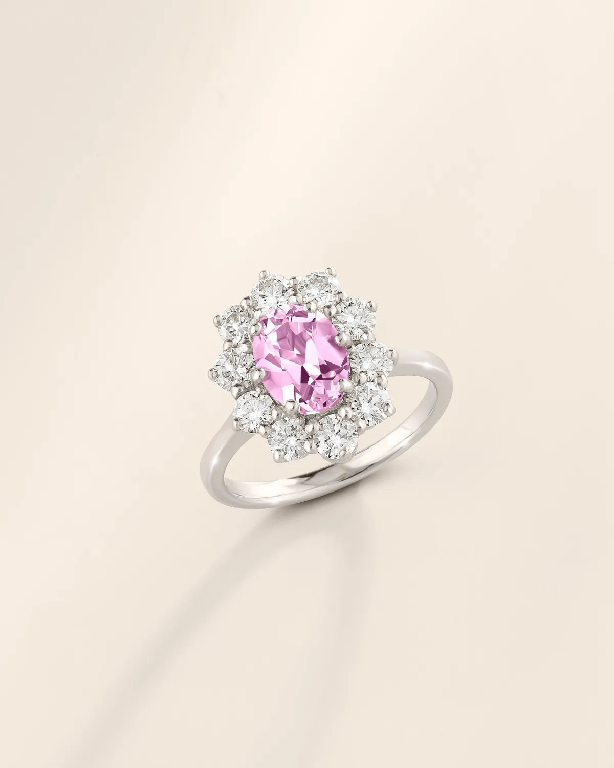 Pink Sapphire Halo Engagement Ring in Sterling Silver - SJR London Timepiece