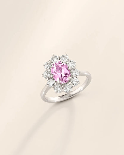 Pink Sapphire Halo Engagement Ring in Sterling Silver - SJR London Timepiece