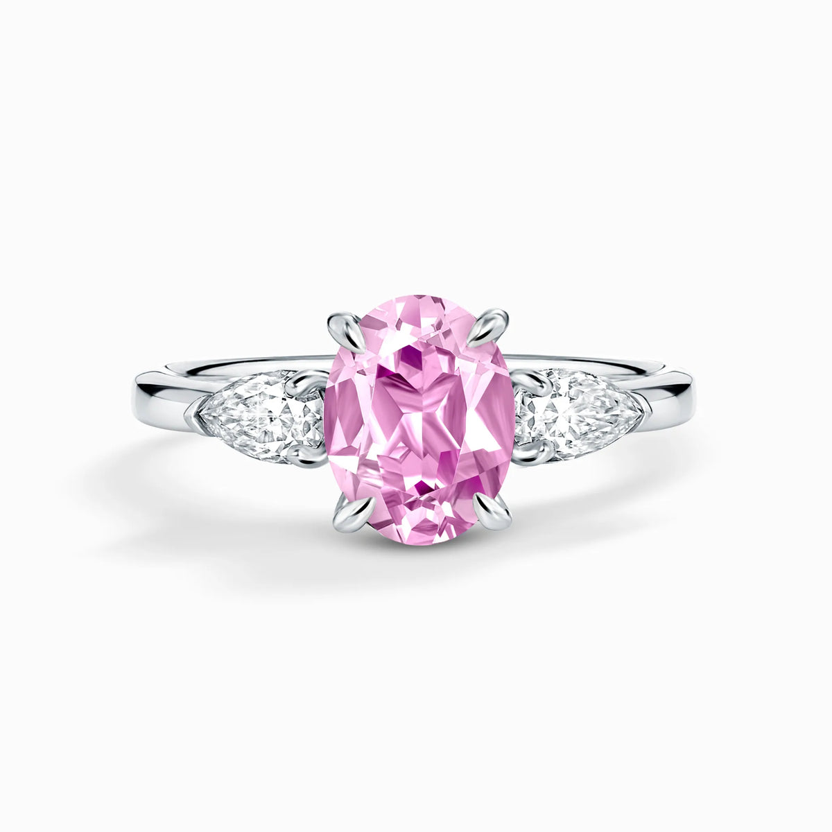 Pink Sapphire Oval Cut Three Stone Engagement Ring in Sterling Silver - SJR London Timepiece