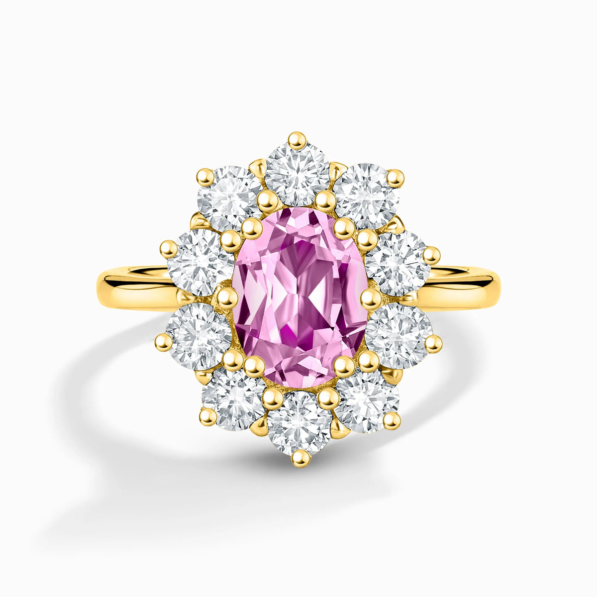 Pink Sapphire Halo Engagement Ring in 18k Gold Vermeil - SJR London Timepiece