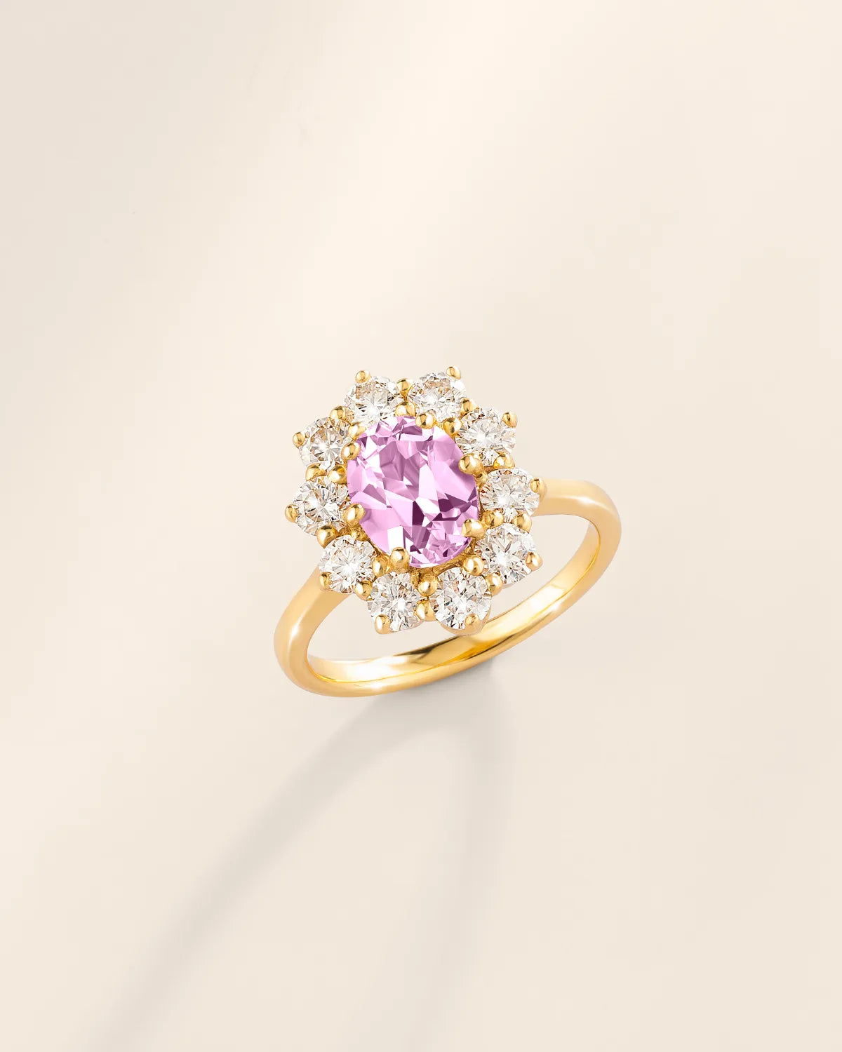 Pink Sapphire Halo Engagement Ring in 18k Gold Vermeil - SJR London Timepiece
