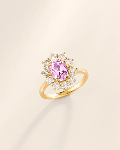 Pink Sapphire Halo Engagement Ring in 18k Gold Vermeil - SJR London Timepiece