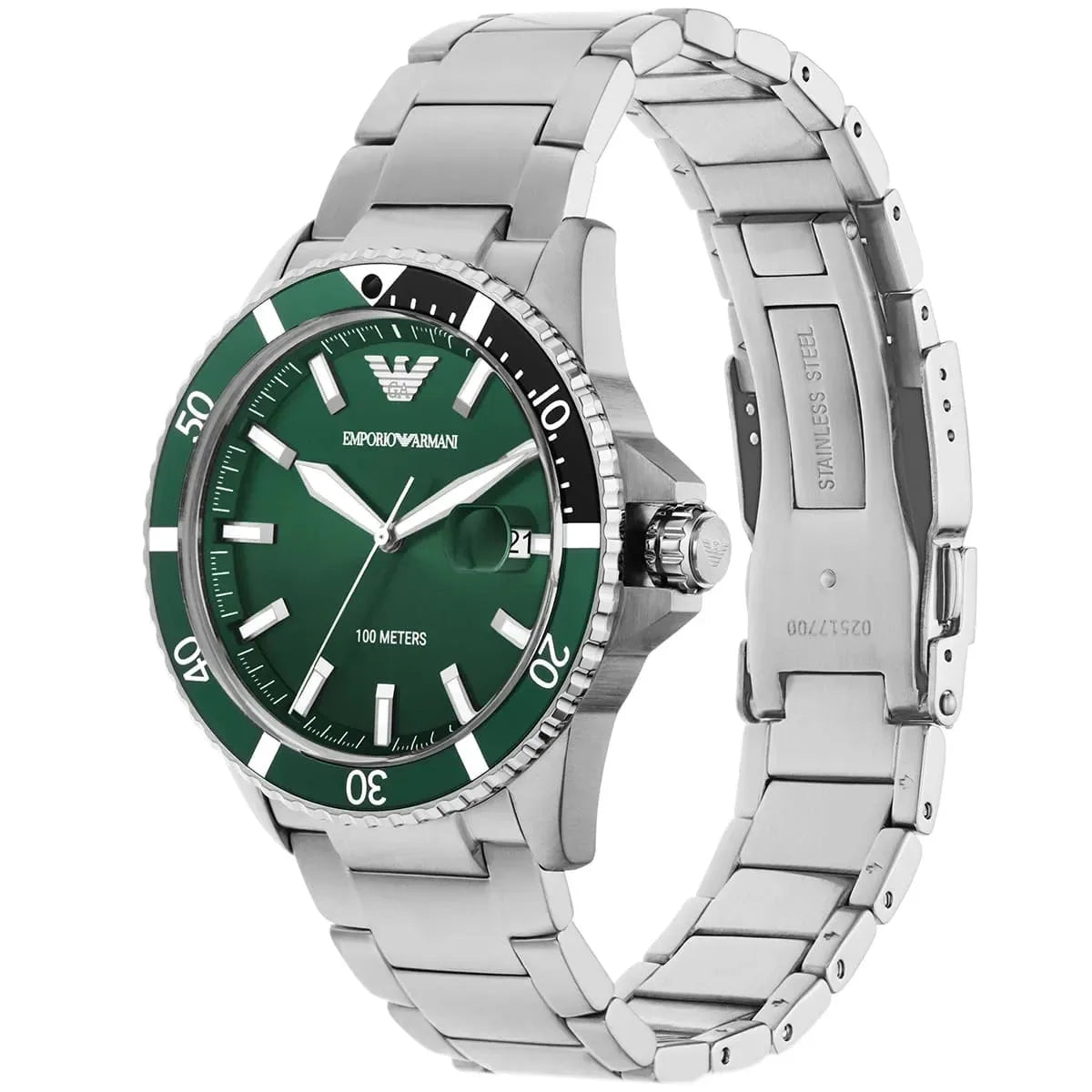 Emporio Armani AR11338 Men's Diver Style Silver & Green Watch - SJR London Timepiece