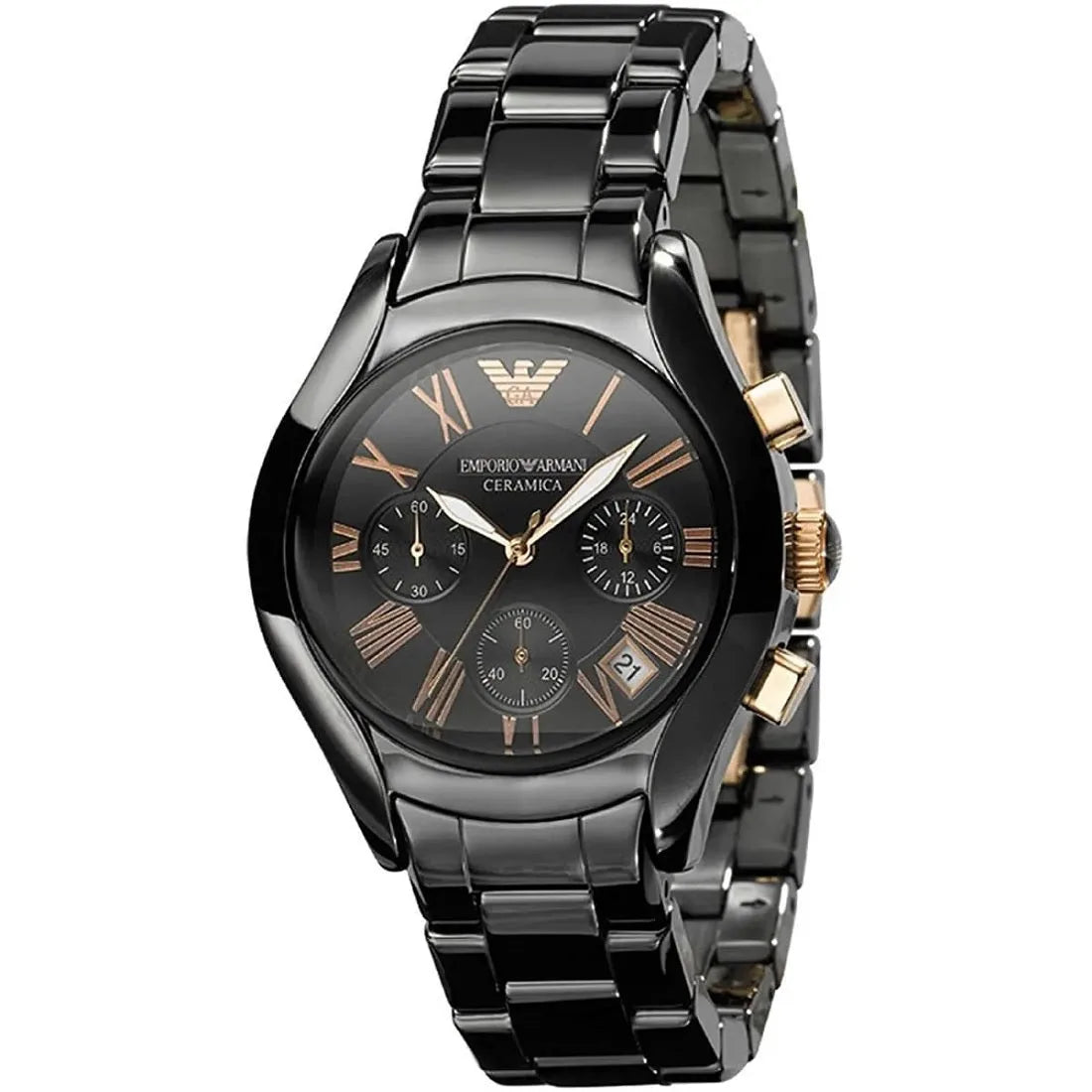 Emporio Armani AR1411 Ceramica Women's Black & Rose Gold Watch - SJR London Timepiece