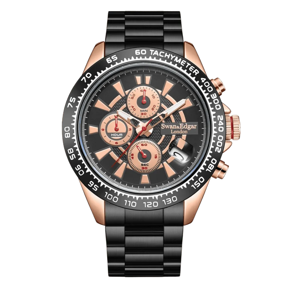 Limited Edition Swan & Edgar Hand Assembled Speed Target Mechanical Quartz Rose Black - SJR London Timepiece