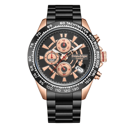Limited Edition Swan & Edgar Hand Assembled Speed Target Mechanical Quartz Rose Black - SJR London Timepiece