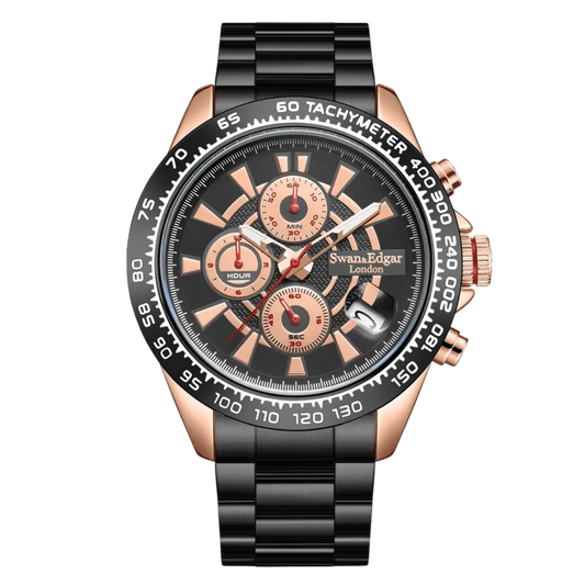 Limited Edition Swan & Edgar Hand Assembled Speed Target Mechanical Quartz Rose Black - SJR London Timepiece