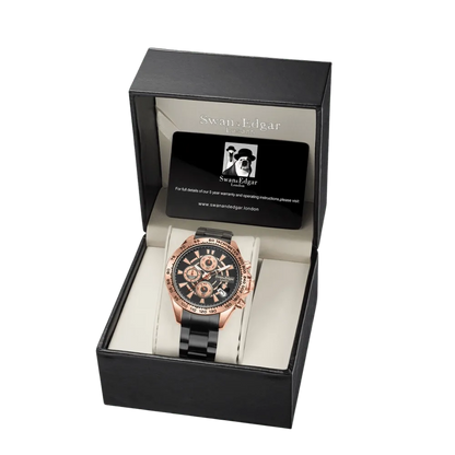 Limited Edition Swan & Edgar Hand Assembled Speed Target Mechanical Quartz Rose Black - SJR London Timepiece