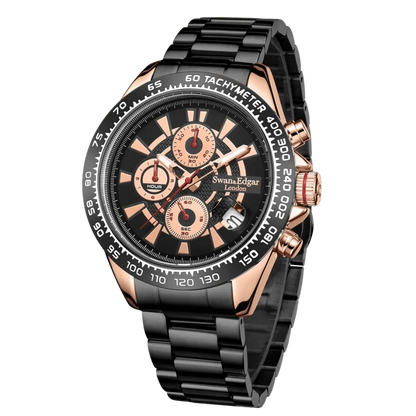 Limited Edition Swan & Edgar Hand Assembled Speed Target Mechanical Quartz Rose Black - SJR London Timepiece