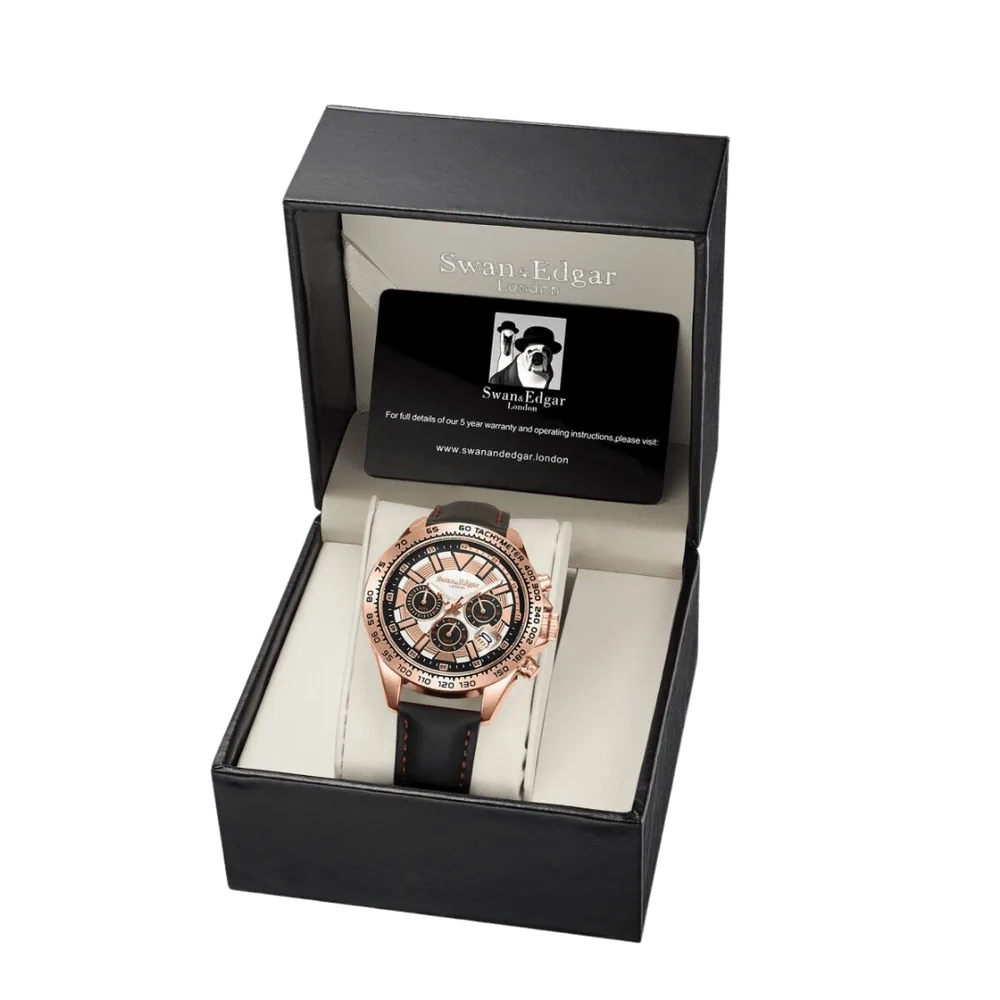 Limited Edition Swan & Edgar Hand Assembled Speed Tracker Mechanical Quartz Rose White - SJR London Timepiece
