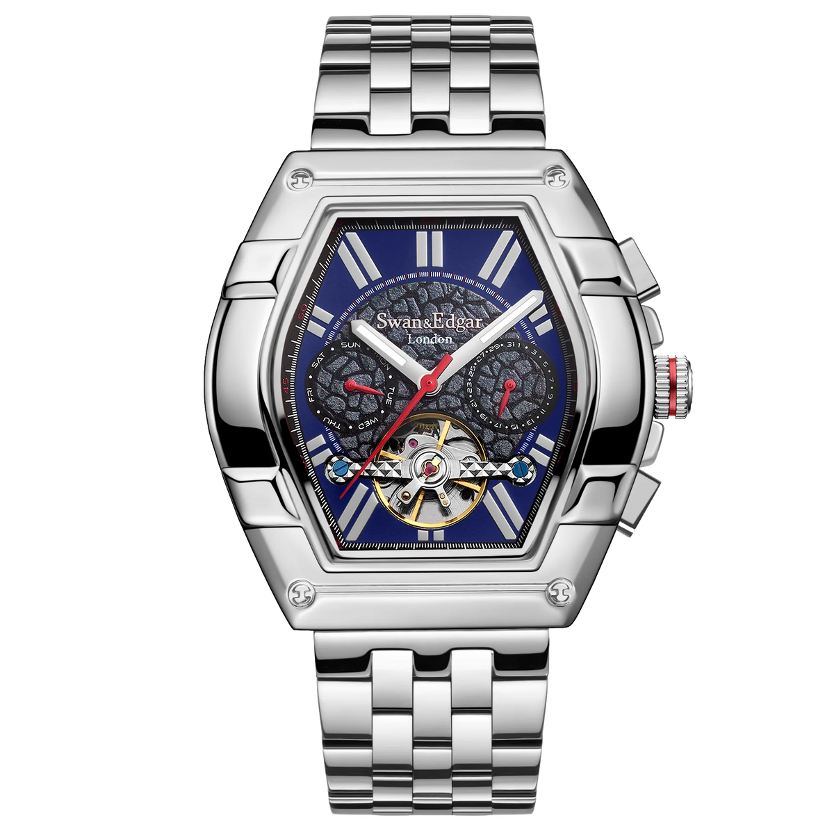 Limited Edition Swan & Edgar Hand Assembled Knight Exhibition Automatic Silver Navy - SJR London Timepiece