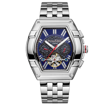 Limited Edition Swan & Edgar Hand Assembled Knight Exhibition Automatic Silver Navy - SJR London Timepiece