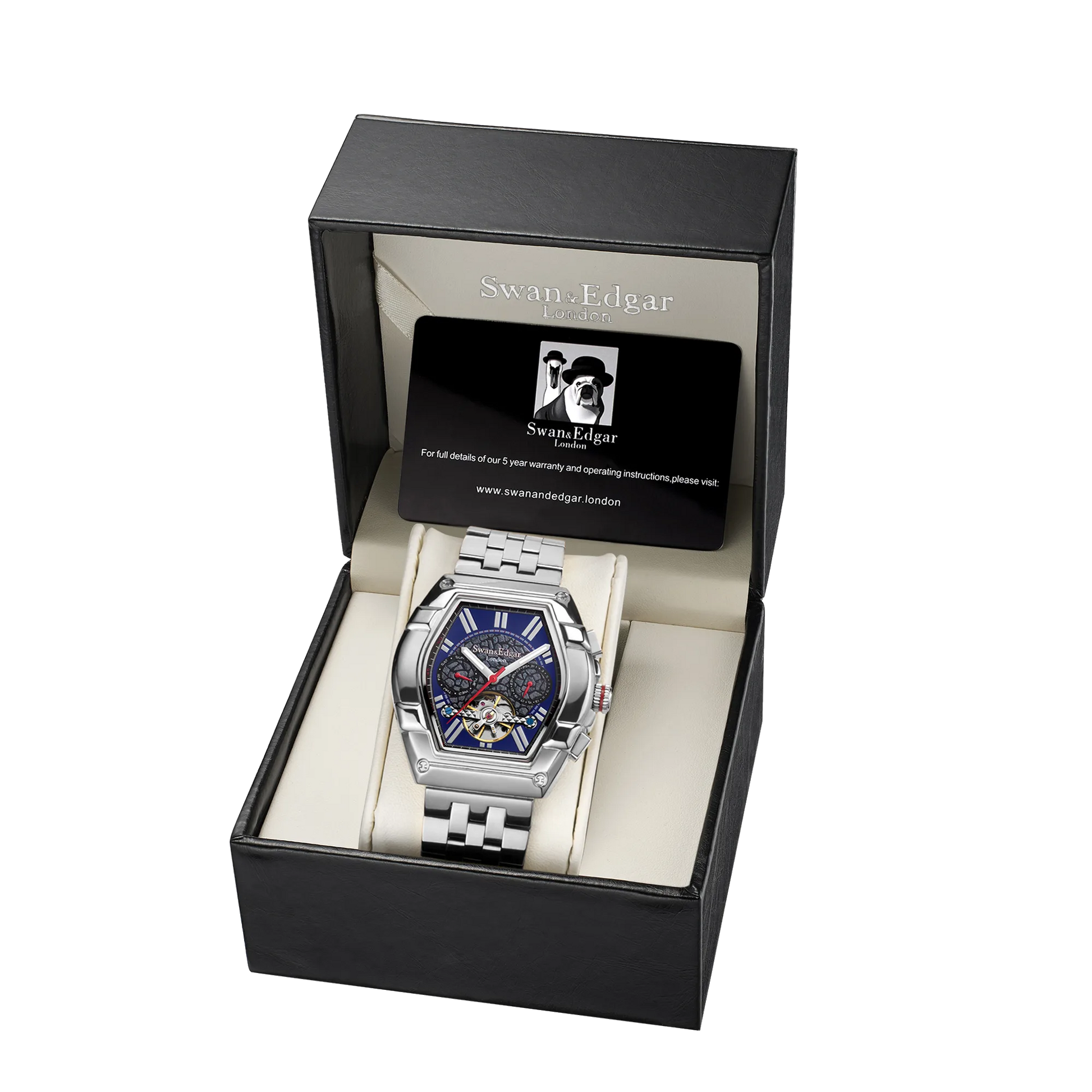 Limited Edition Swan & Edgar Hand Assembled Knight Exhibition Automatic Silver Navy - SJR London Timepiece
