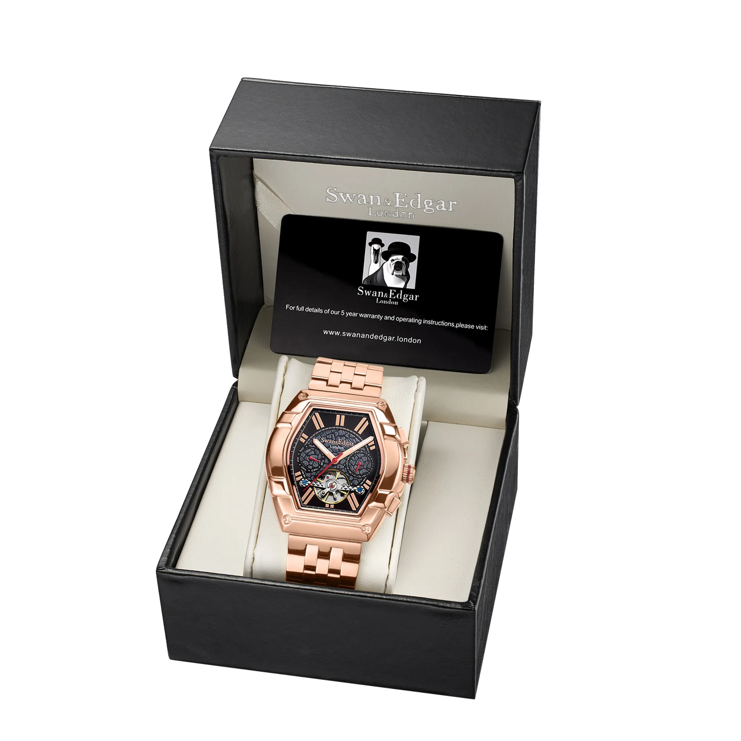Limited Edition Swan & Edgar Hand Assembled Knight Exhibition Automatic Rose Black - SJR London Timepiece