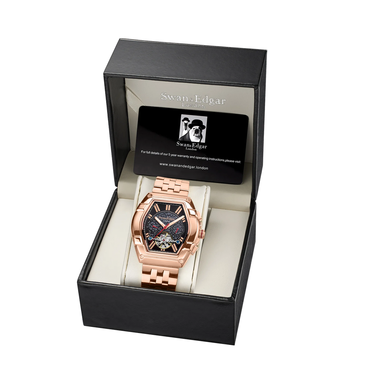 Limited Edition Swan & Edgar Hand Assembled Knight Exhibition Automatic Rose Black - SJR London Timepiece