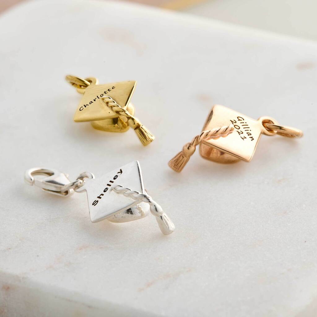 Mortar Board Graduation Cap Personalised Silver Charm Scarlett Jewellery