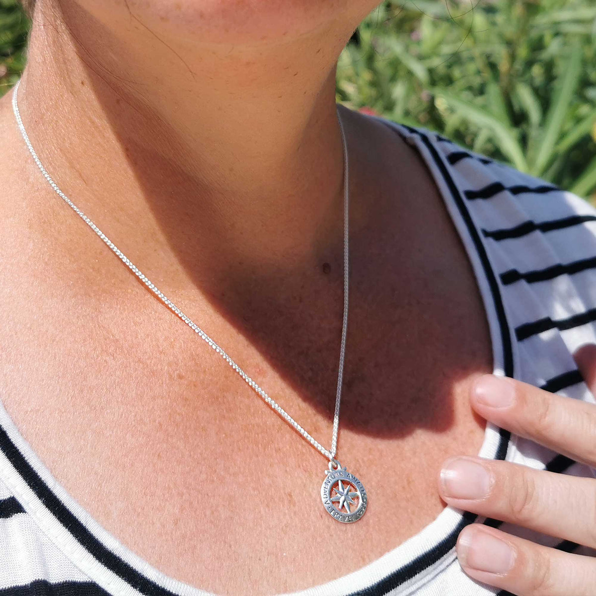 Travel Safe Outline Compass Silver Charm Scarlett Jewellery