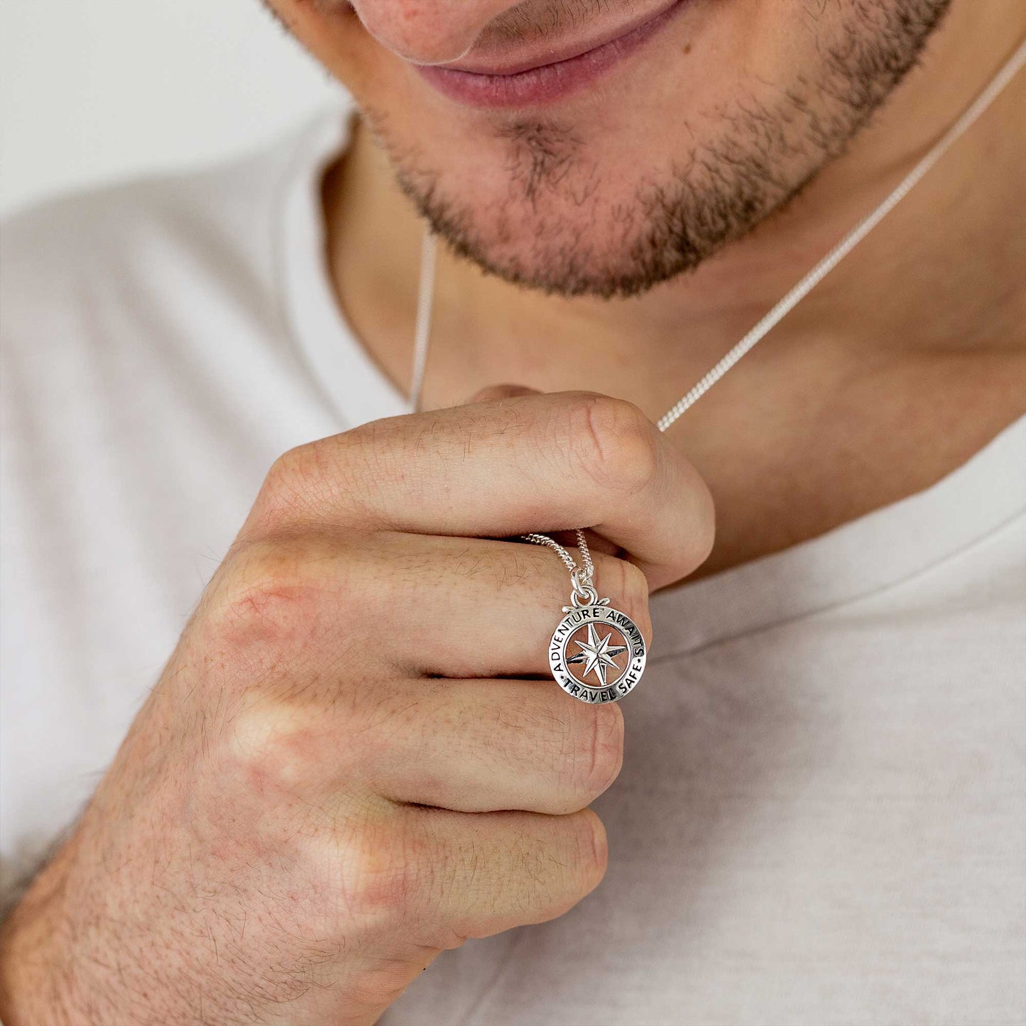 Travel Safe Outline Compass Small St Christopher Silver Necklace Scarlett Jewellery