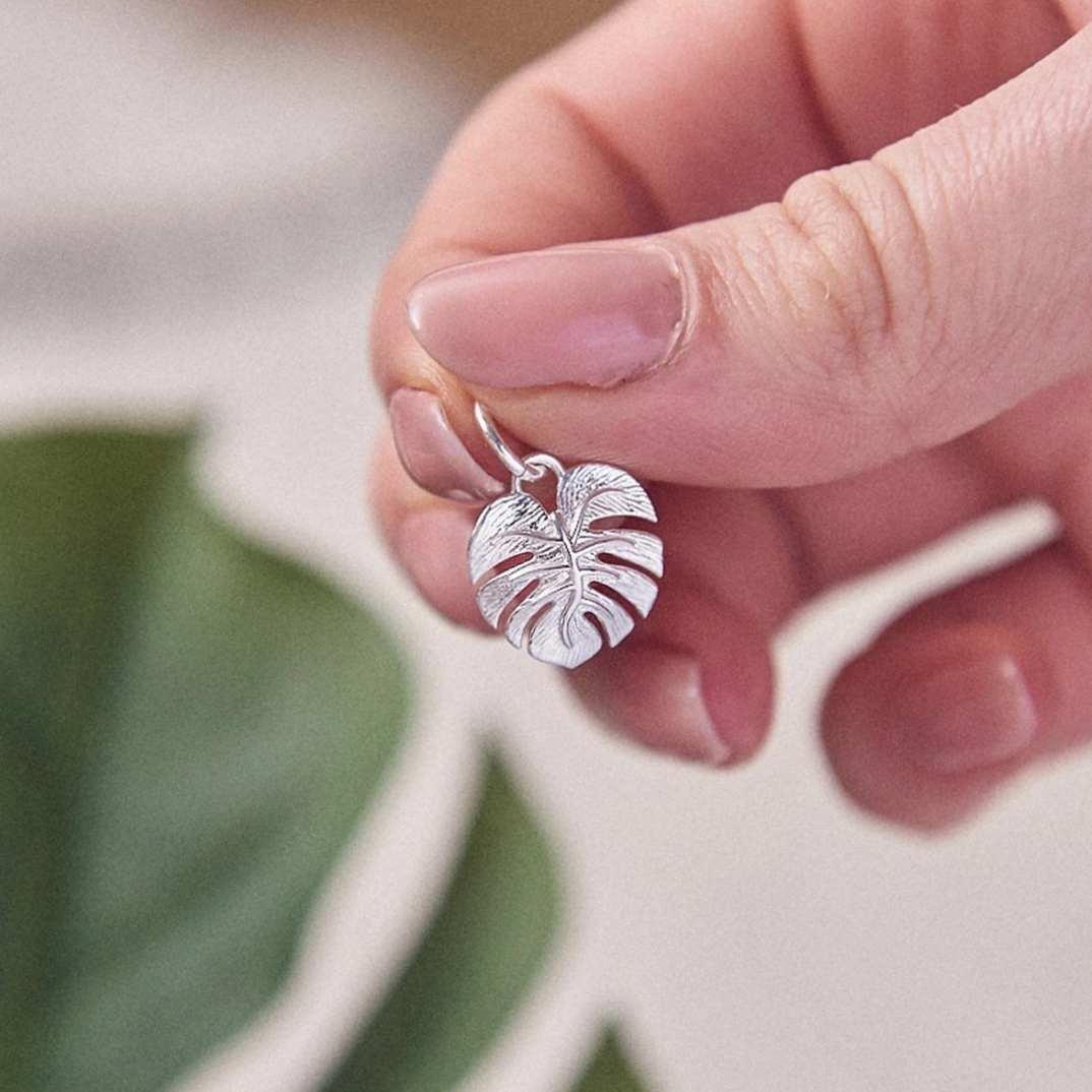 Monstera Palm Leaf Silver Charm Scarlett Jewellery