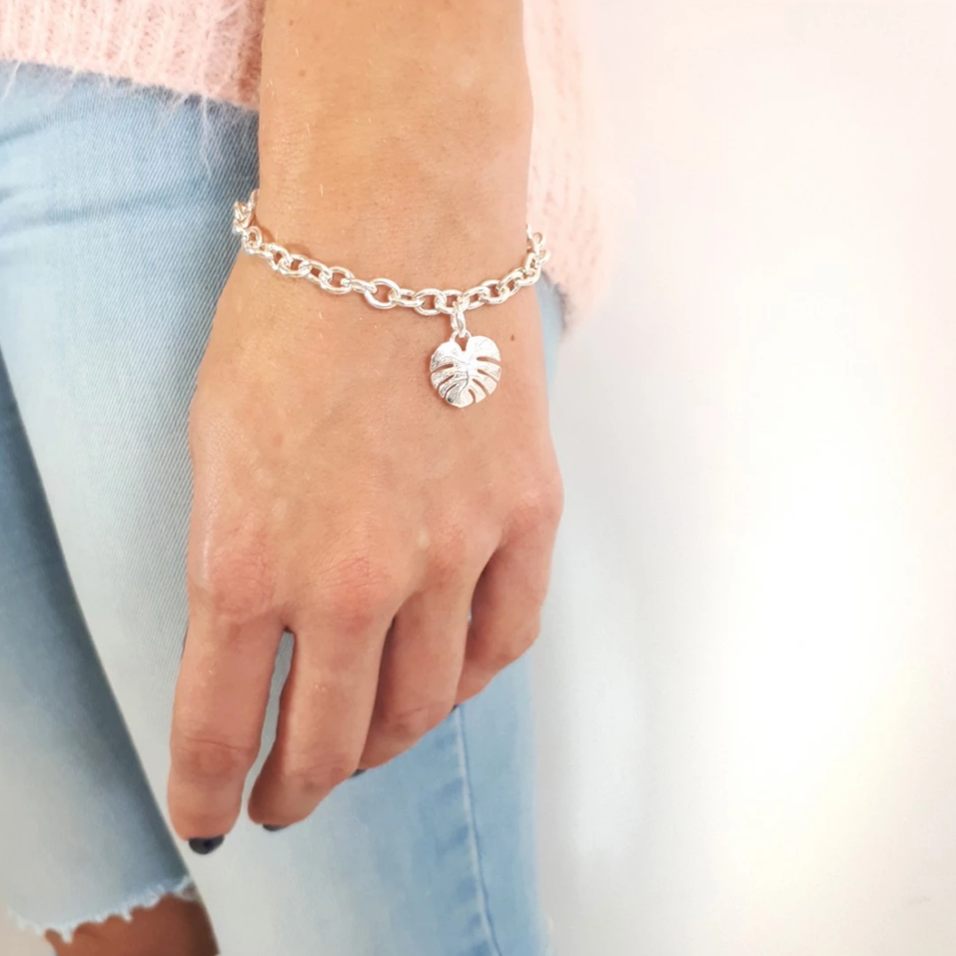 Monstera Palm Leaf Silver Charm Scarlett Jewellery
